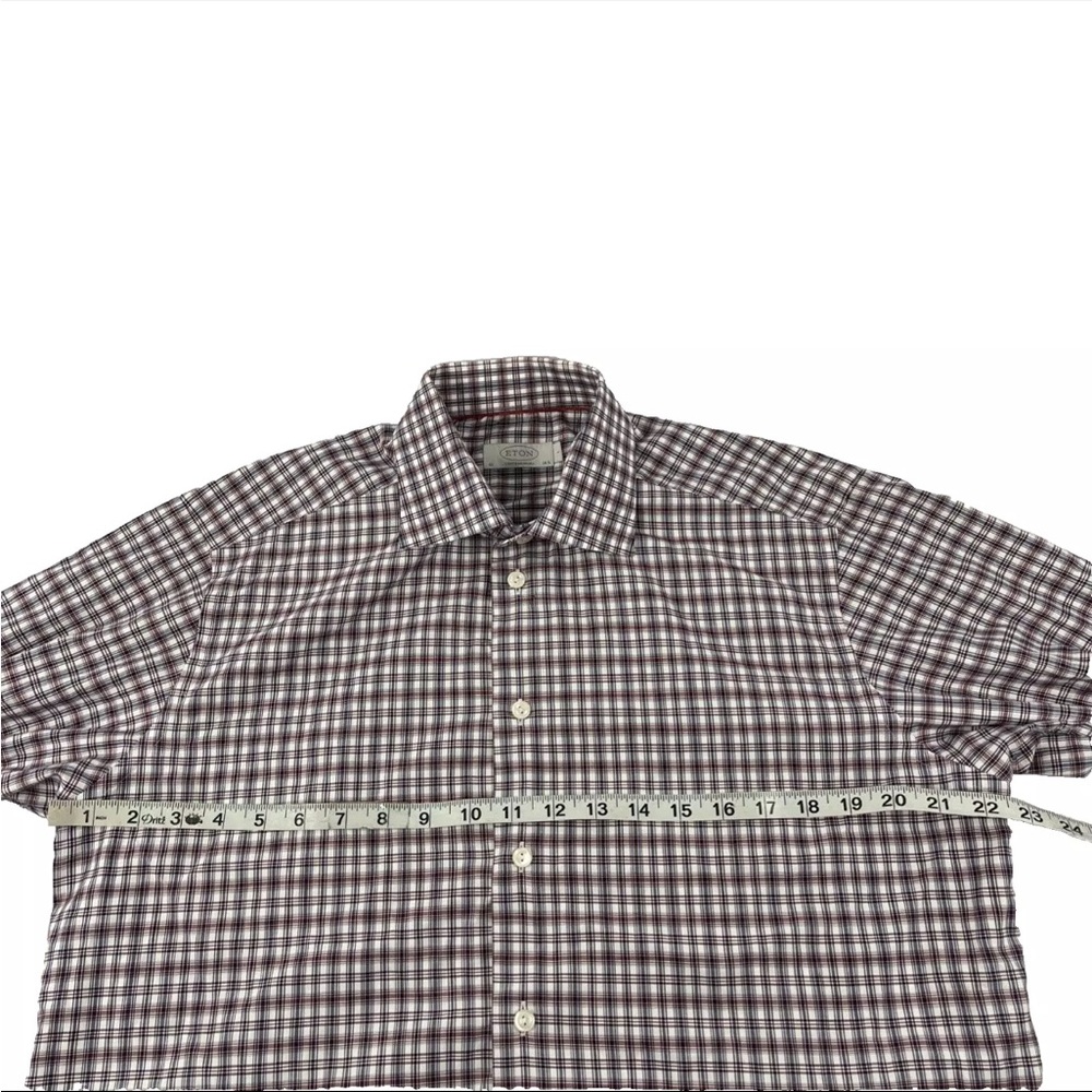Mens Eton Contemporary Button Up Dress Shirt Sz 16-1/2 Large 42 Wine Blue Plaid - Picture 3 of 7